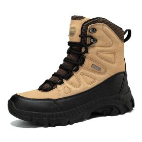 Men's winter new large size outdoor field training field training boots Hiking shoes Hiking shoes men's ankle boots (Color: khaki, size: 44)