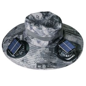 Outdoor Wide Brim Sun Hat With 2 Rechargeable Fans Solar Powered 3 Wind Speeds UPF50+ Breathable Waterproof Nylon Mesh Outdoor Hat For Hiking Cam (Color: Dark Grey Ink)